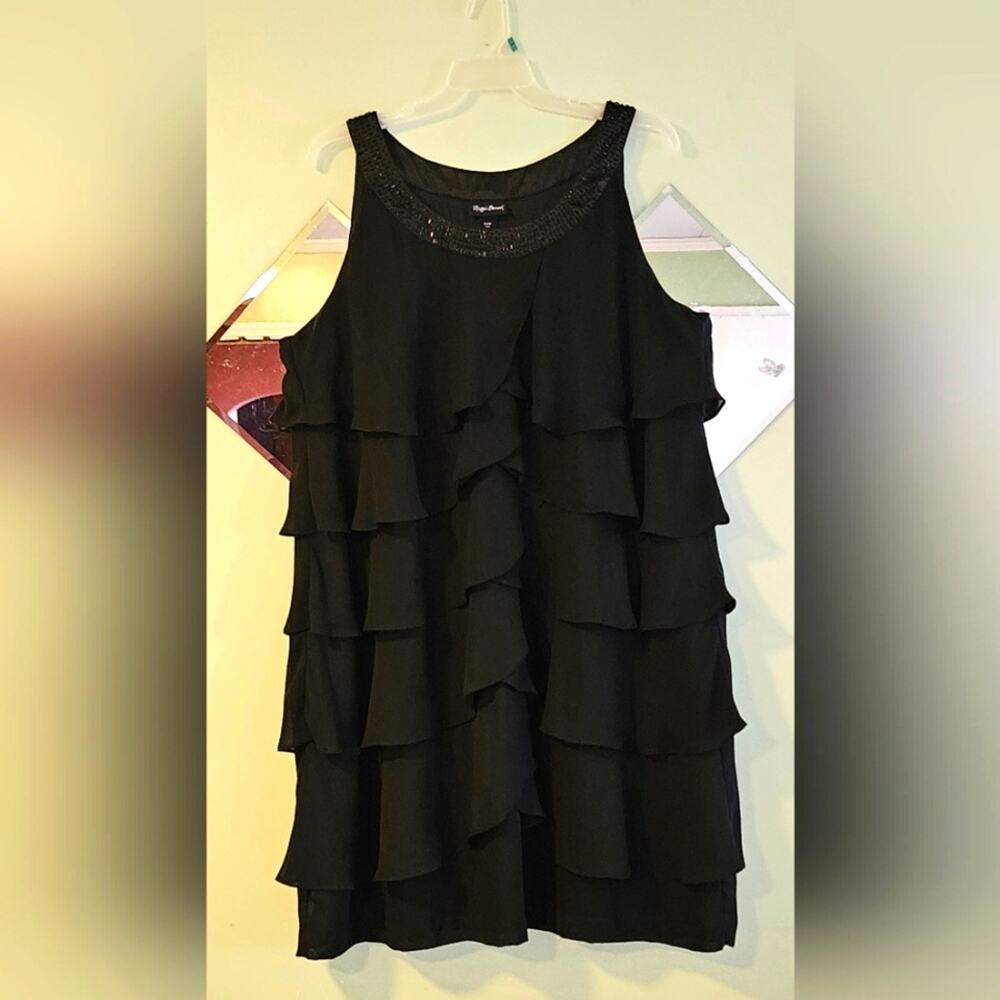 Maggie Barnes Sz 20 Black Ruffled Midi Dress